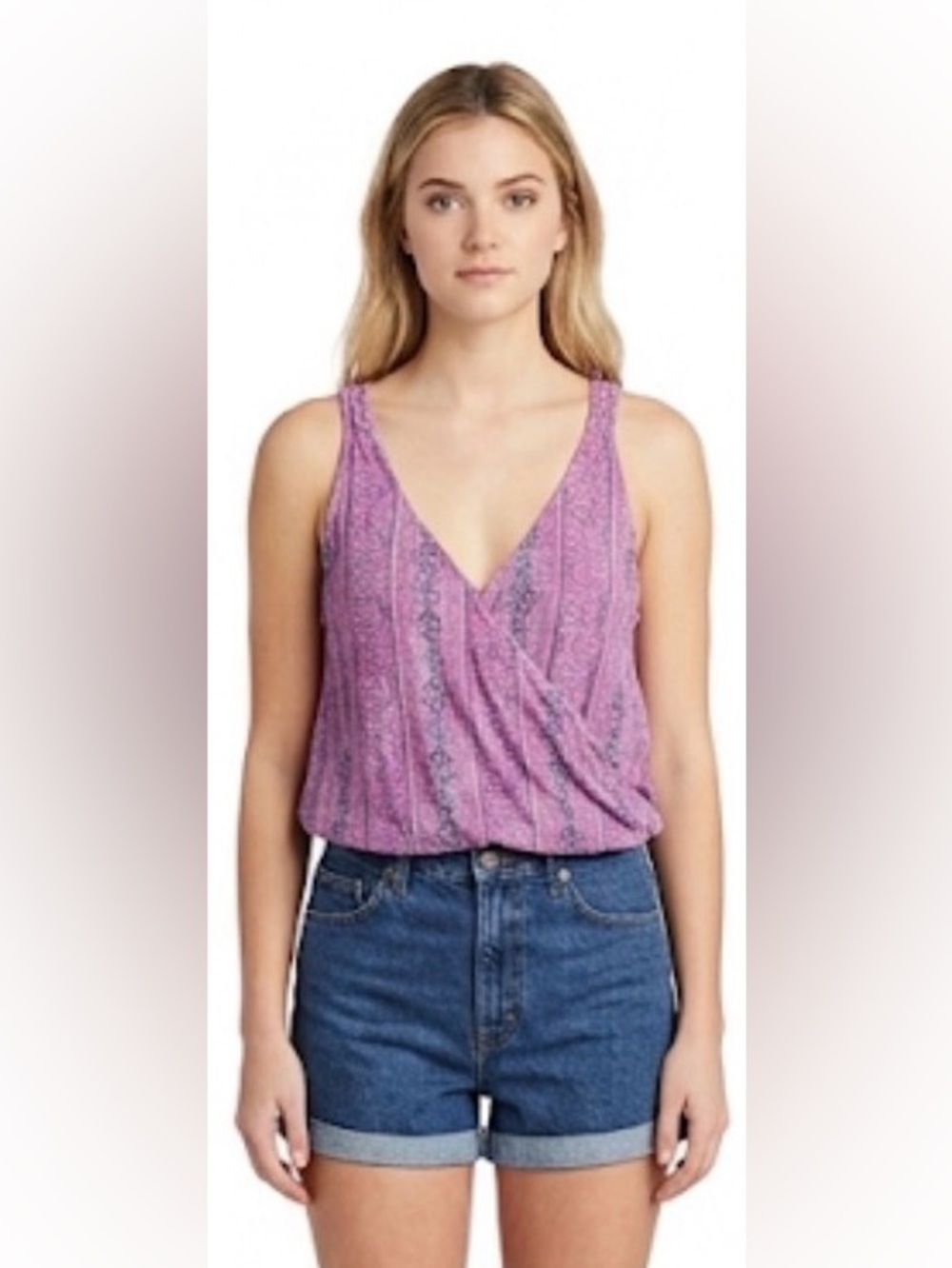 Free People Pink and Purple Printed Wrap Camisole size small like new